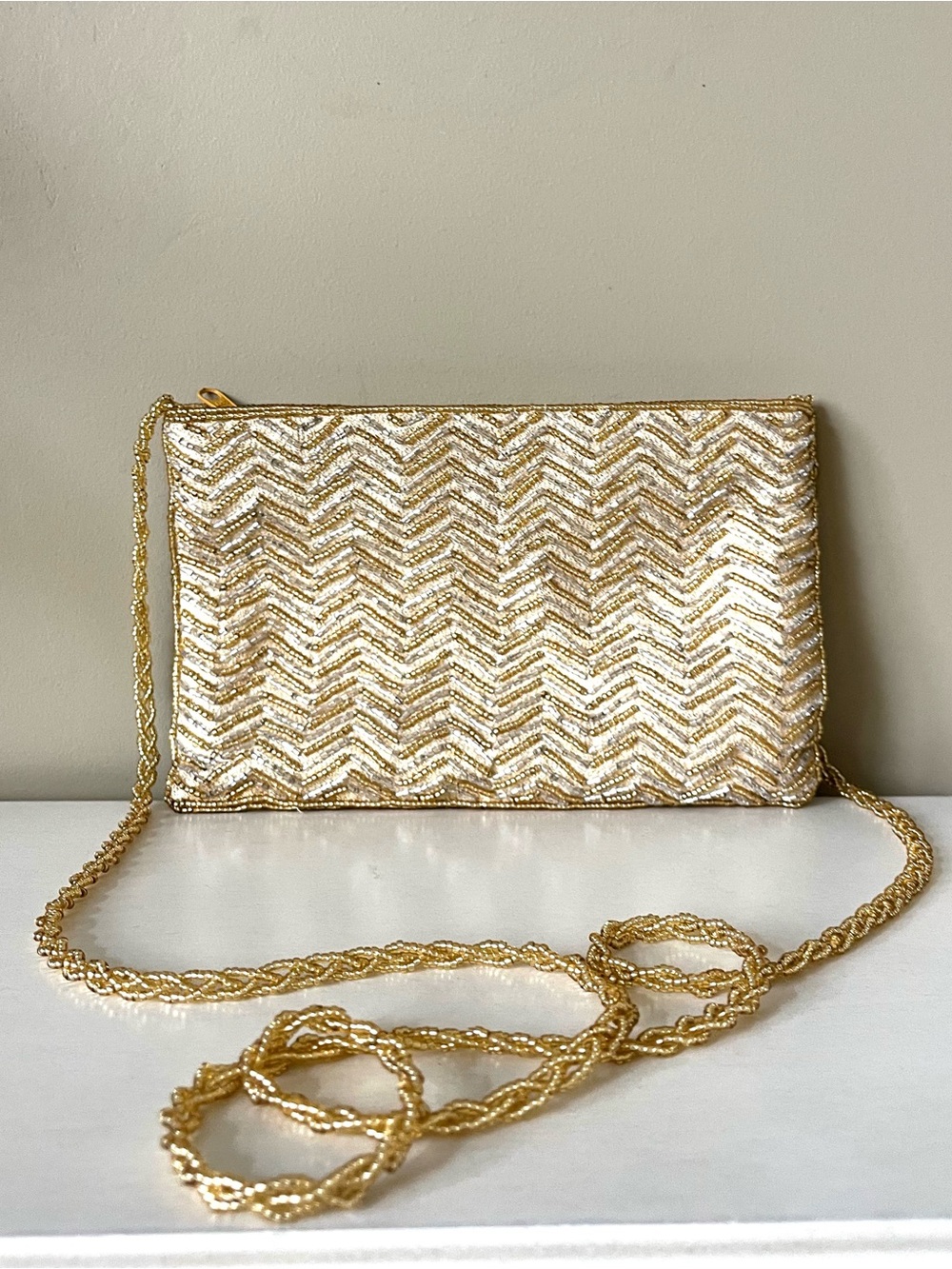 La Regale Vintage Gold and silver Beaded Small Crossbody Bag